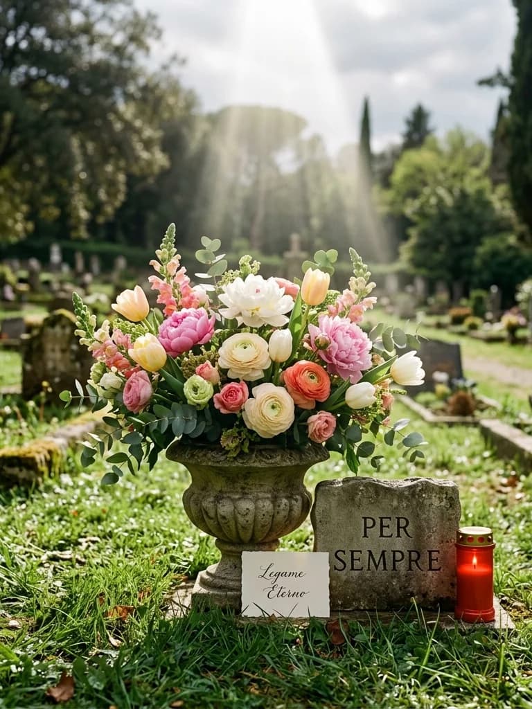 Legame Eterno, omaggio floreale con consegna al cimitero, con foto di conferma su WhatsApp