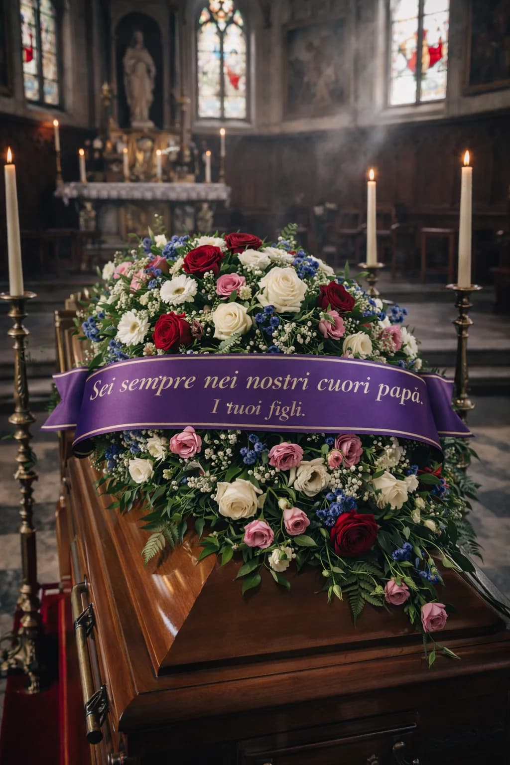 Copribara, composizione floreale per funerale e camera ardente, con foto di conferma su WhatsApp
