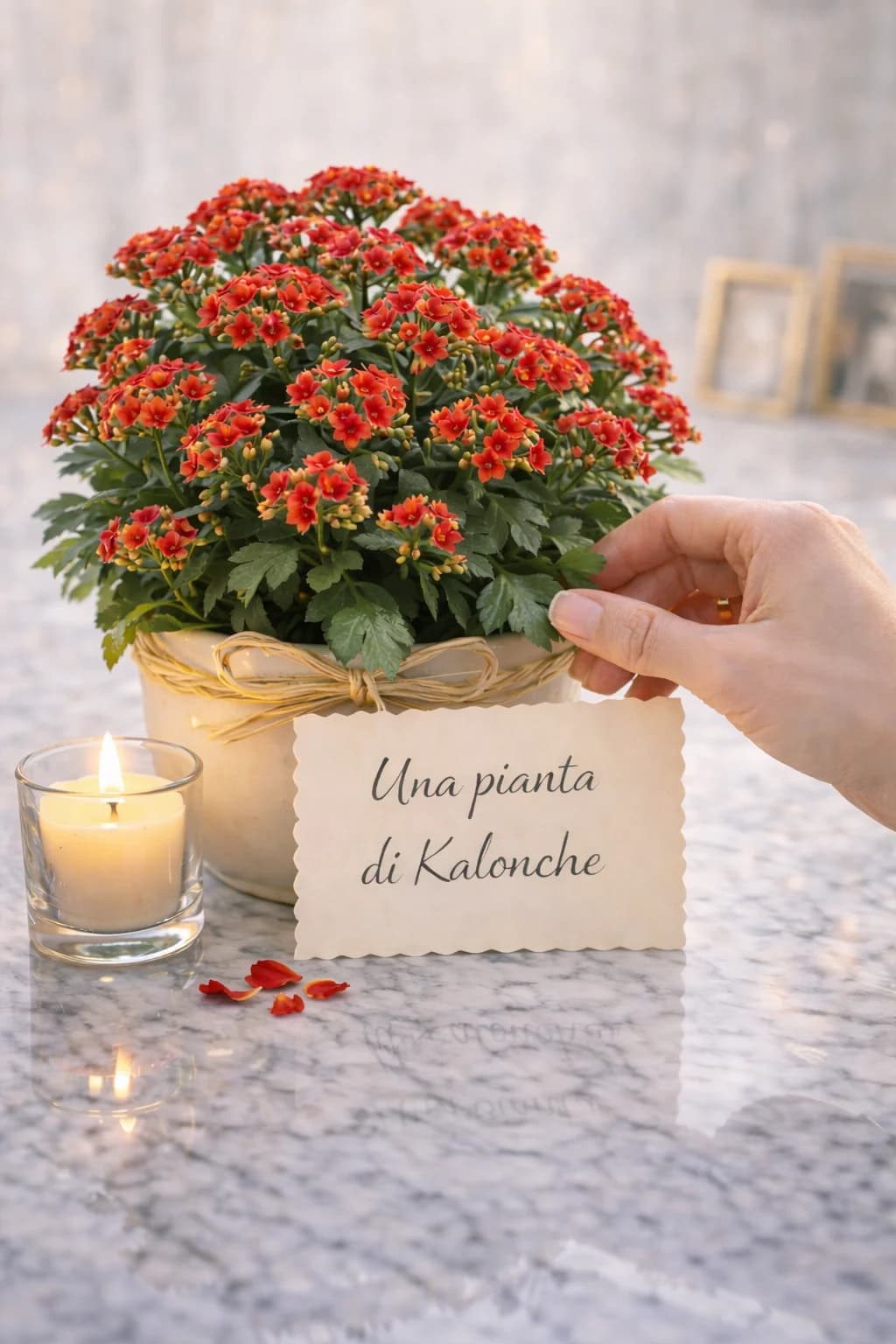 Kalonchoe (pianta in vaso), composizione floreale per funerale e camera ardente, con foto di conferma su WhatsApp