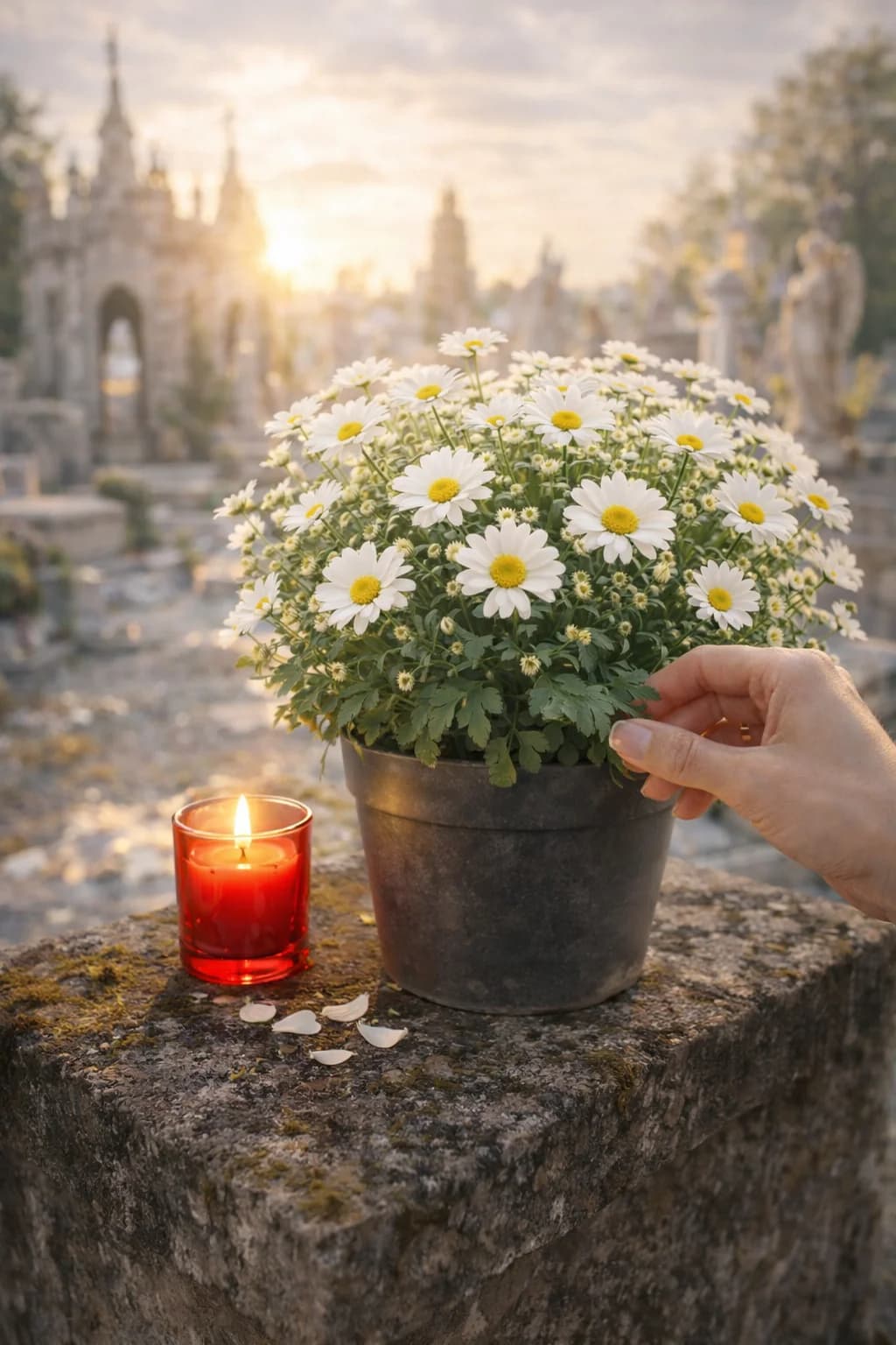 Margherite/Gerbere (pianta in vaso), composizione floreale per funerale e camera ardente, con foto di conferma su WhatsApp