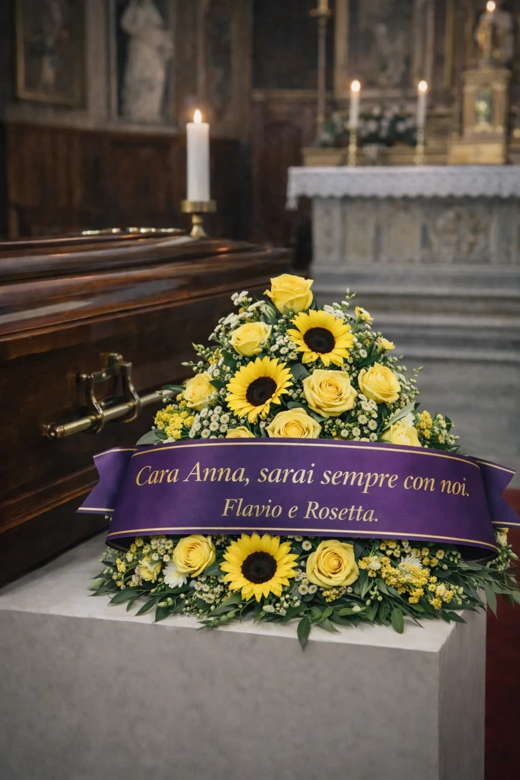 Piramide, composizione floreale per funerale e camera ardente, con foto di conferma su WhatsApp