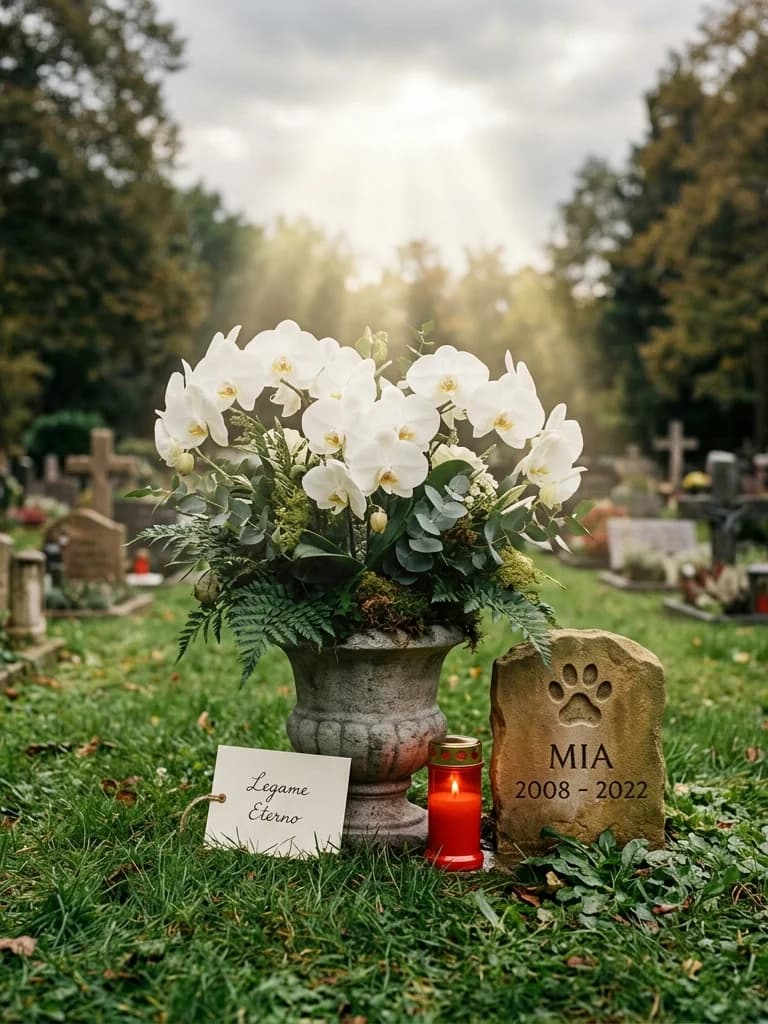 Legame Eterno, omaggio floreale con consegna al cimitero, con foto di conferma su WhatsApp