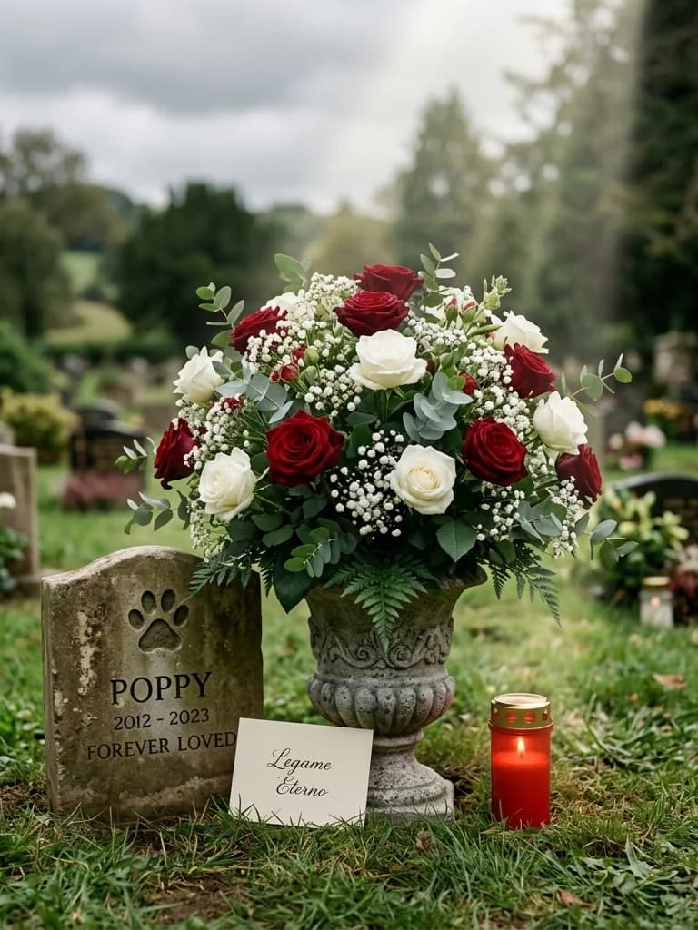 Legame Eterno, omaggio floreale con consegna al cimitero, con foto di conferma su WhatsApp