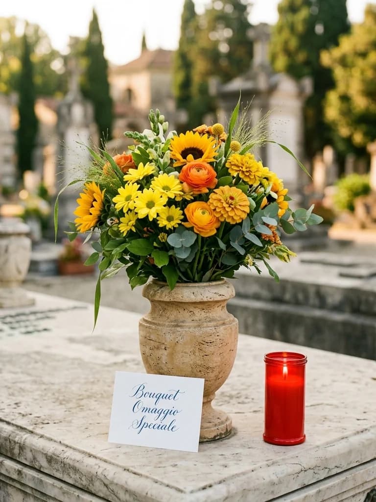 Omaggio Speciale, omaggio floreale con consegna al cimitero, con foto di conferma su WhatsApp