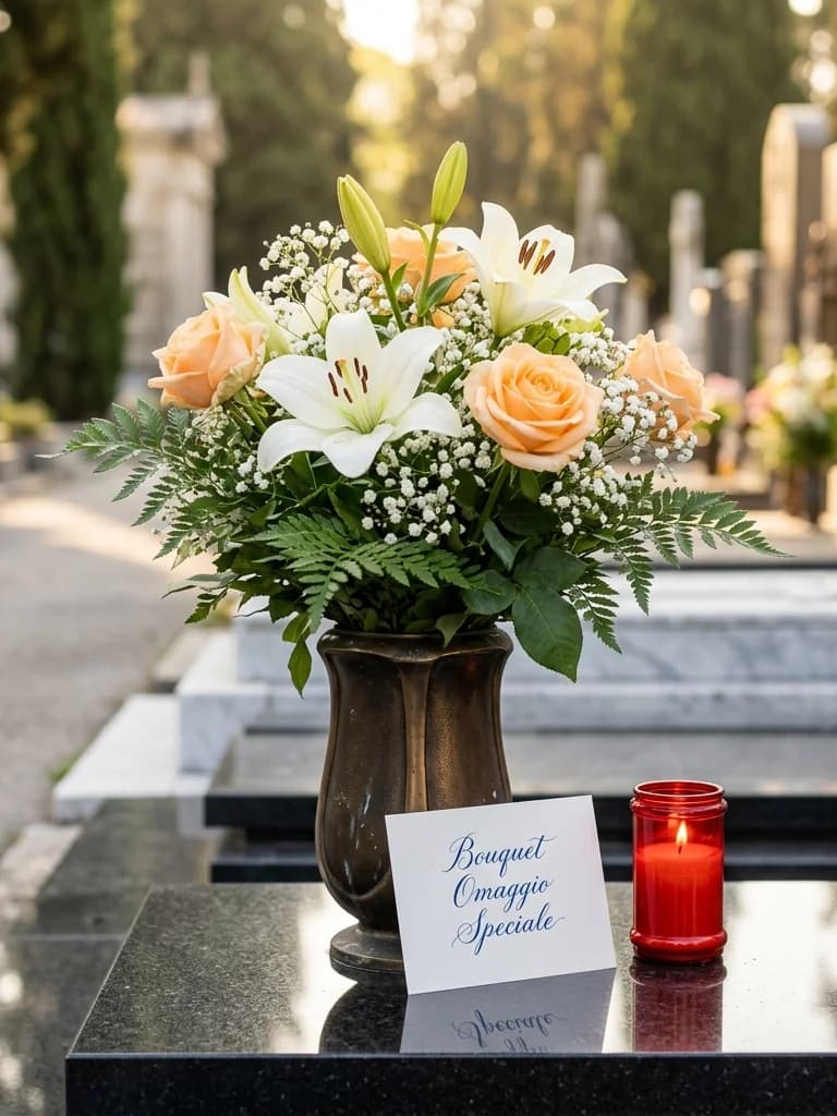 Omaggio Speciale, omaggio floreale con consegna al cimitero, con foto di conferma su WhatsApp