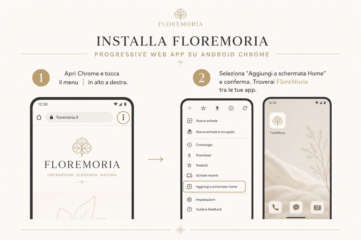 Guida in due passaggi: installare FloreMoria sulla Home da Chrome su Android