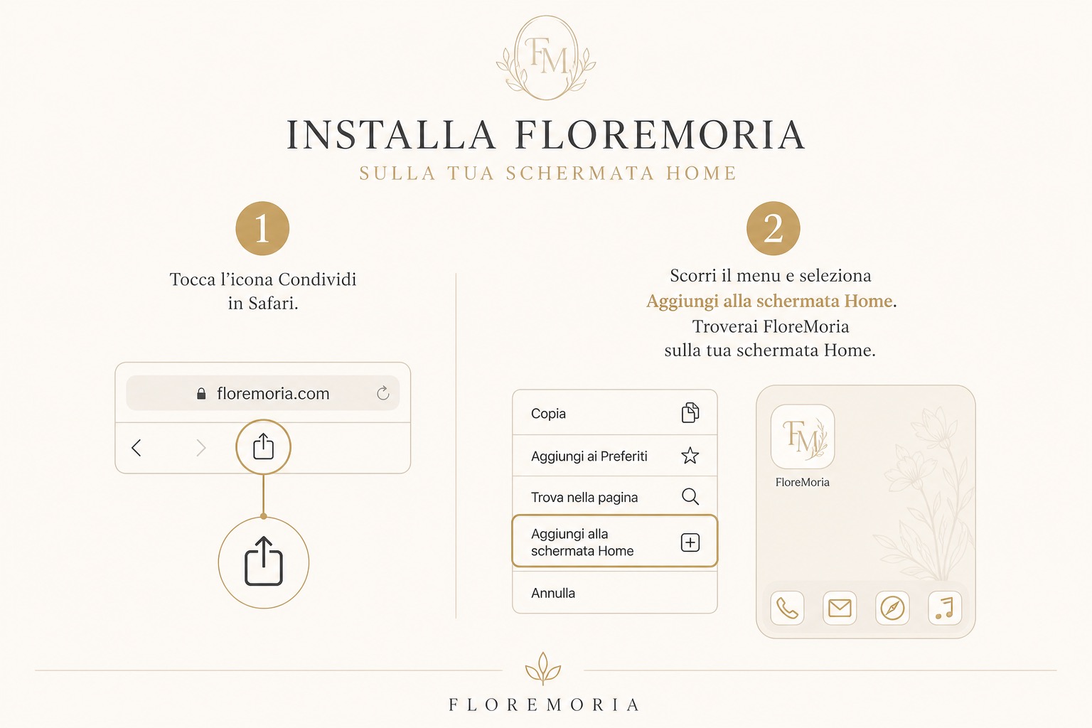 Guida in due passaggi: installare FloreMoria sulla Home da Safari su iPhone
